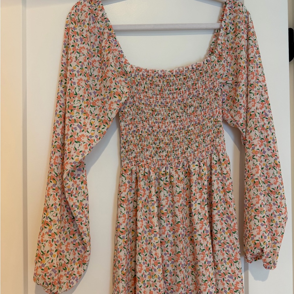 RESA Smocked Floral Long Sleeve Mini Dress - Pink Multi